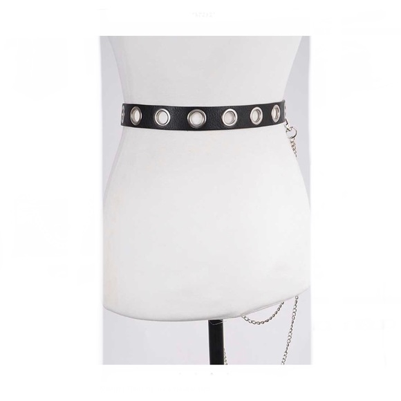 Black Faux Leather Belt with Chains - Picture 4 of 5